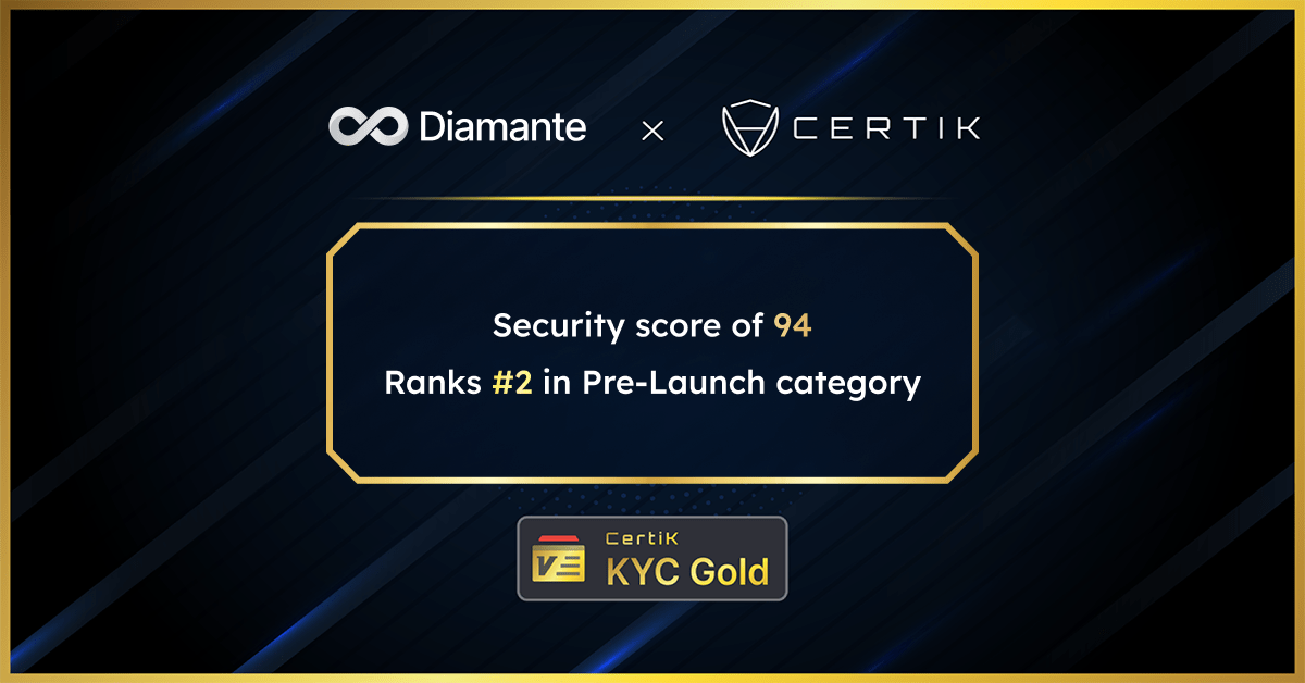 Diamante Receives the CertiK Gold Badge with a 94 Security Score and Ranks #2 Among Trending Projects